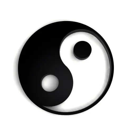 A black and white yin-yang symbol, featuring a circular design divided into two swirling halves with a dot of opposite color in each half, representing psychic balance and harmony.