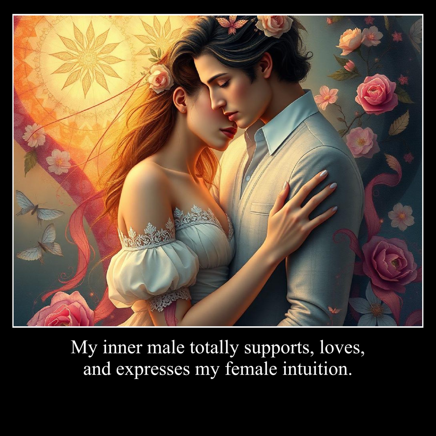 My inner male totally supports, loves, and expresses my female intuition.
