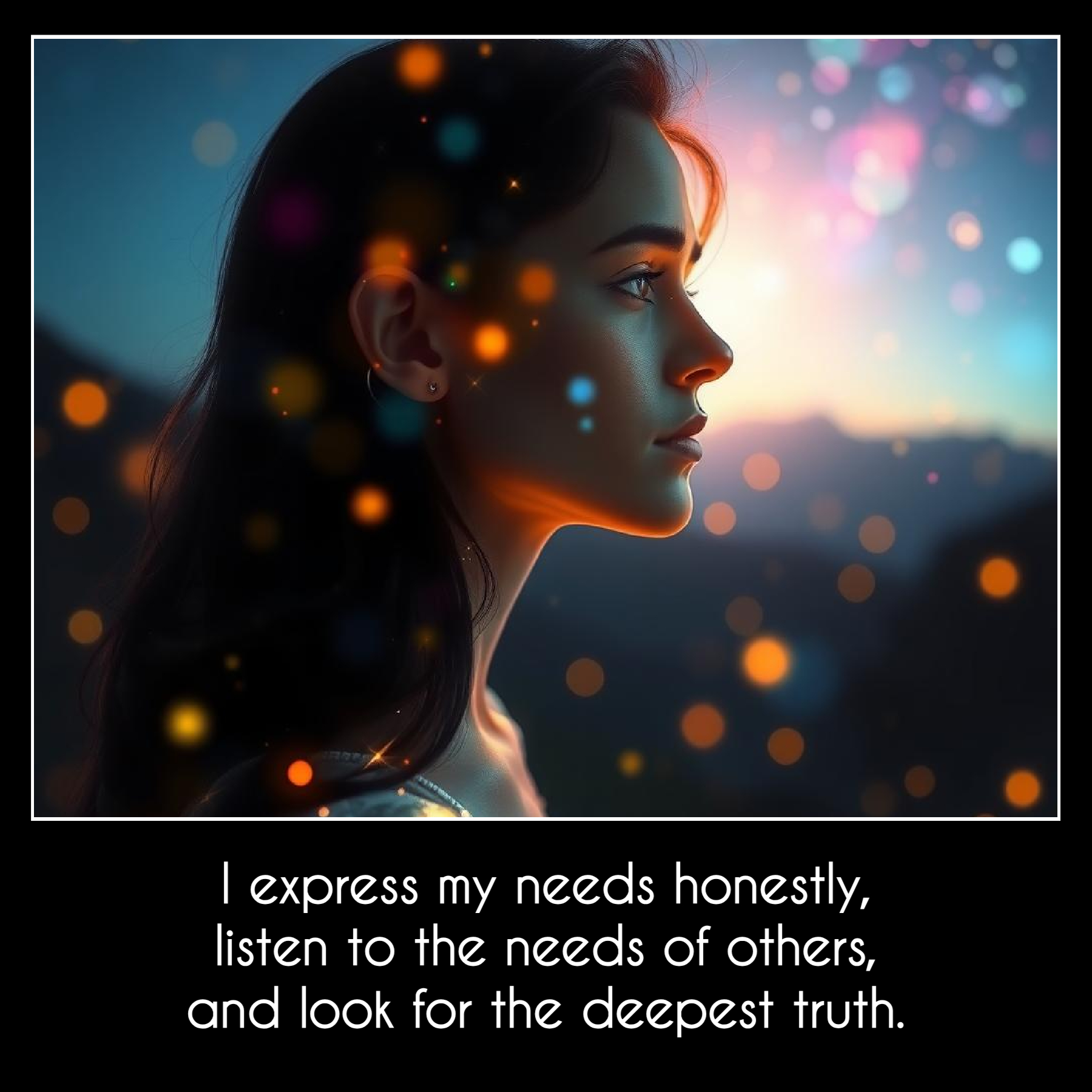 I express my needs honestly, listen to the needs of others, and look for the deepest truth.