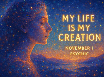 psychic november 1 An ongoing masterwork The physical world is our creation: we each create our own version of the world, our particular reality, our unique life experience. Because I am creating my life, I can look at my creation to get feedback about myself. Just as an artist looks at his latest creation to see what works well and what doesn’t, and thereby improves his skills, we can look at the ongoing masterwork of our lives to appreciate who we are and to recognize what we still need to learn. My life is my creation.