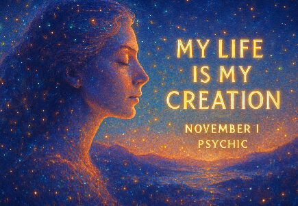 psychic november 1 An ongoing masterwork The physical world is our creation: we each create our own version of the world, our particular reality, our unique life experience. Because I am creating my life, I can look at my creation to get feedback about myself. Just as an artist looks at his latest creation to see what works well and what doesn’t, and thereby improves his skills, we can look at the ongoing masterwork of our lives to appreciate who we are and to recognize what we still need to learn. My life is my creation.